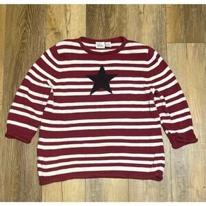 Vintage CJ Banks Knit Ramie Sweater Size 1X Red White Striped Star Americana USA